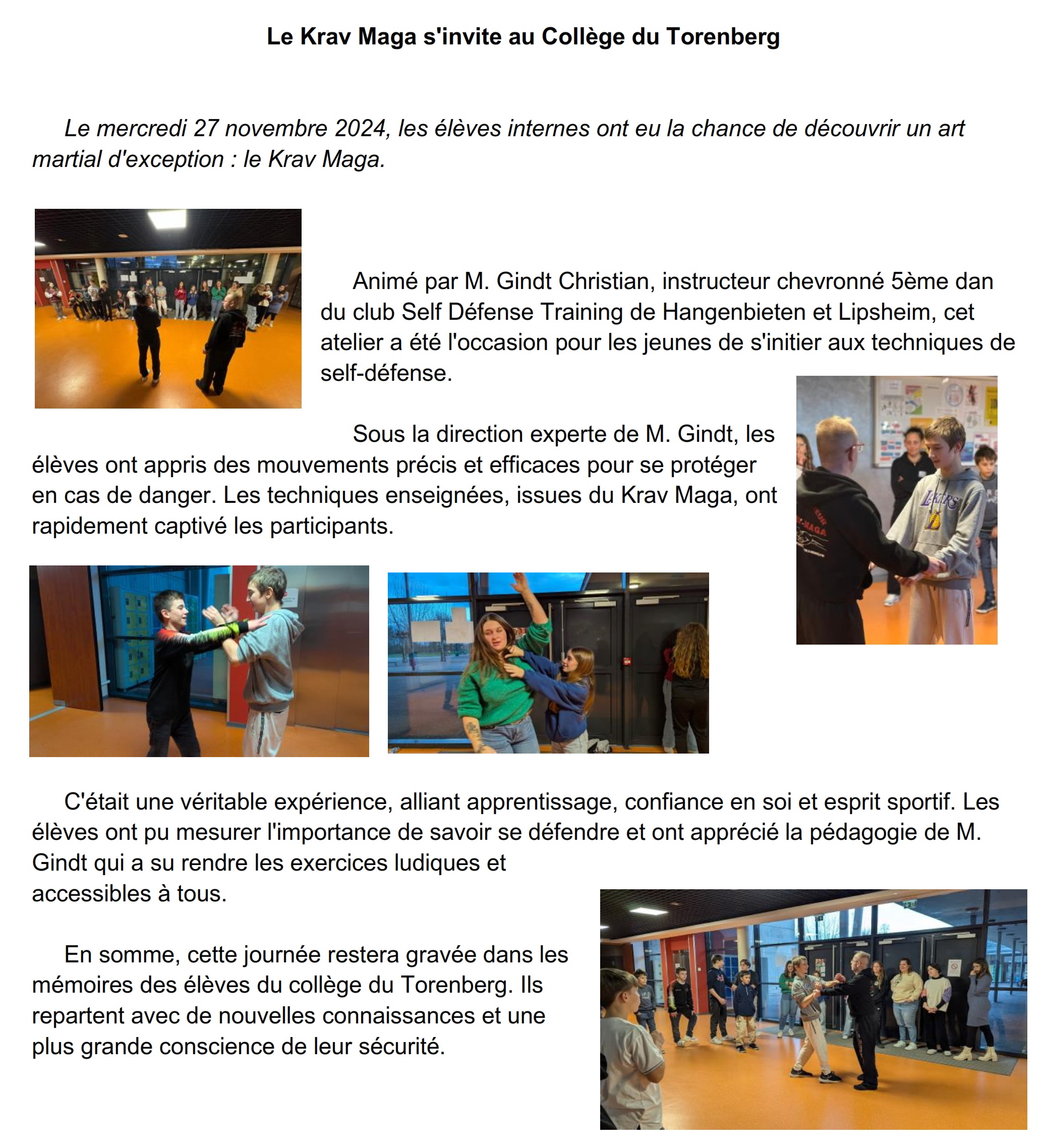 Le Krav Maga sinvite au Collège du Torenberg 001
