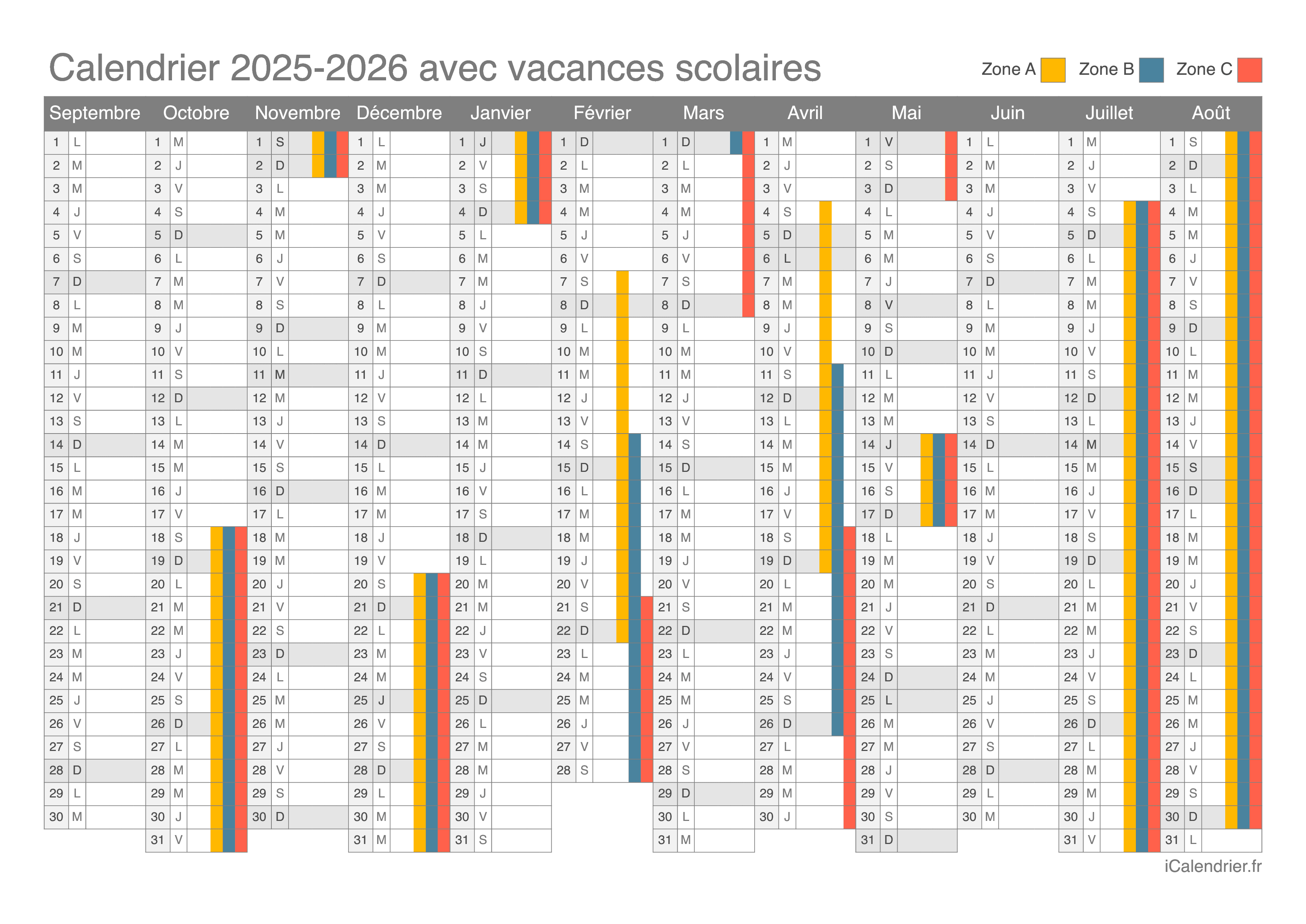 calendrier vacances 2025 2026 30505 15
